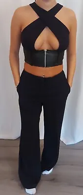 New Pu Leather Asymetric Crossover  Cropped Top With Front Zip From PLT Uk 6 • £9.70