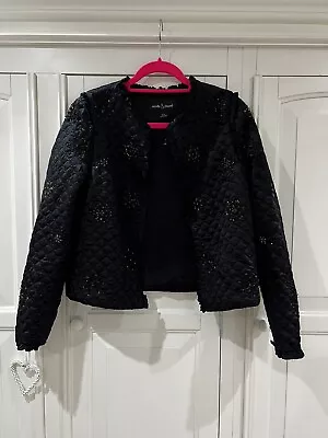 New Needle And Thread Show Crystal Black Quilted Bomber Jacket 10 Net A Porter • £105