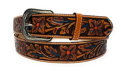 1 3/4  Western Leather Belt. Cowboy Rodeo Casual Leather Floral Embossed Belt • $24.99