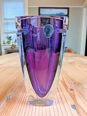 Waterford Crystal Purple Lavender Amethyst Metra Square Vase -  7  Tall • $349