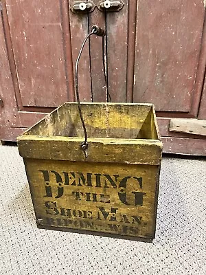 Antique Primitive Wooden Egg Crate Shoe Advertising Mustard Yellow Ripon Wis • $275