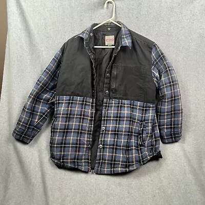 Craftsman Shirt Jacket Mens XLarge Blue Plaid Flannel Quilted Hooded Snap Up • $18