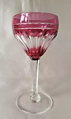 Val St Lambert Small Cranberry Overlay Cut Crystal Hock/Wine Glass. 13cms • £35