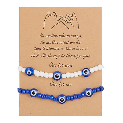 Fashion 2pcs Turkish Evil Eye Braided Rope Bracelet Adjustable Women Men Jewelry • $2.19