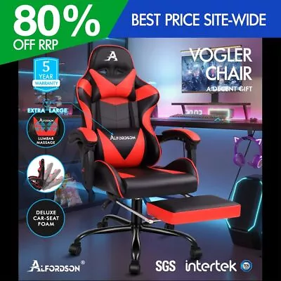 ALFORDSON Gaming Chair Office Executive Racing Footrest Seat PU Leather Red • $139.95