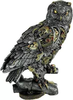 Metallic Silver And Gold Gothic Steampunk Owl Statue • $67.99