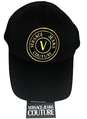 VERSACE JEANS COUTURE Black Adjustable Baseball Cap Hat Gold V Logo OS New NWT • $79.90