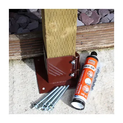 £42.49 • Buy Bolt Down Fence Post Shoe Plus Chemical Anchor Resin + Studs - Very Strong Fix