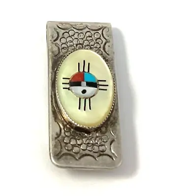 Vintage Native American S/S Handmade Multi Stone Inlay Sun God Money Clip • $25