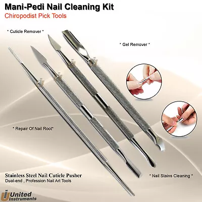 Manicure Pedicure Cuticle Pusher Remover Toe Nail Filer Spoon Gouge Podiatry Kit • $14.73