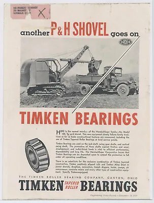 1935 Timken Bearings Advertisement: P & H Harnischfeger 100 Crane Featured • $17.76