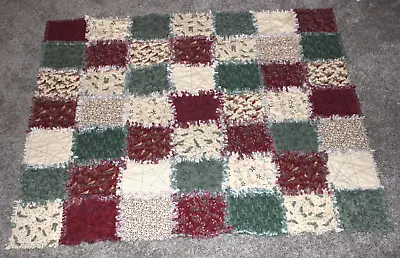 2004 HAND CREATED RAG RUFFLE 4’ X 5’ QUILT CANINE RESCUE CHRISTMAS HOLIDAY THEME • $45