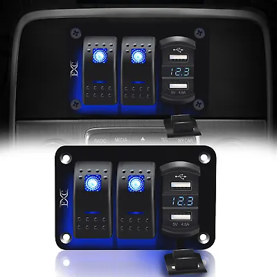 3 Gang Toggle Rocker Switch Panel Dual USB For Car Boat Marine RV Truck Blue LED • $21.98