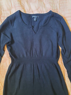 $8 • Buy MANGO Basics Black Knit Mini Dress Sz L 12 Cotton Long Sleeve Jumper