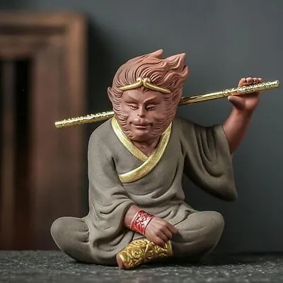 Monkey King StatuePurple Sand Sun Wukong Tea Pet For Home Office Car Decor • $42.99