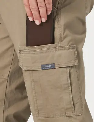 Men's Wrangler Cargo Pants W/ Stretch Relaxed Fit Brown Tech Pocket CHOOSE SIZE • $28.99