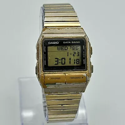 Vintage 1985 Men's CASIO Data Bank 50 Digital LCD Gold Tone Watch Runs DB-520 • $32.99