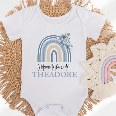 Personalised Rainbow Hello World Baby Vest New Baby Gift Baby Gift Ideas #4216 • £6.99
