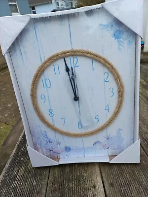 Nautical Beach Hut Sea Side Style Wooden Wall Clock Boat Rope Decor New Boxed  • £15