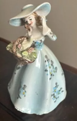 Vintage Lefton Ceramic Blue Figurine Lady With Flower Basket 389B • $15