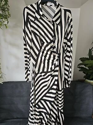 Mango Long Dress Black/white Stripes Size10 • £10