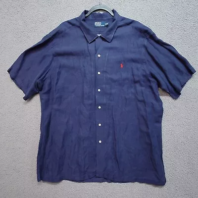 Polo Ralph Lauren Shirt Mens XXL Blue Linen Silk Blend Button Up Casual VTG • $18.88