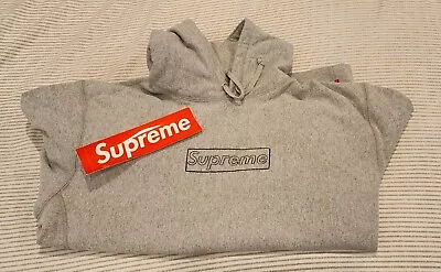 Size L Supreme X Kaws Grey Box Logo Hoodie • $155