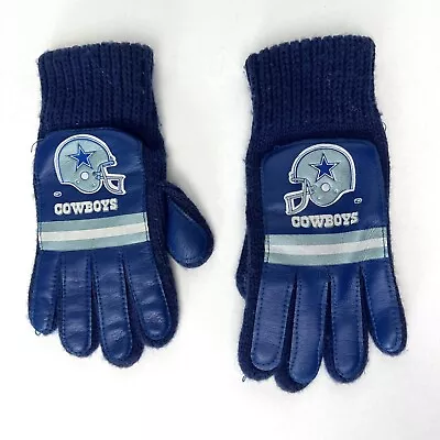 Vtg Dallas Cowboys Gloves Blue NFL Logo Classic 70s Blue Leather • $19.90