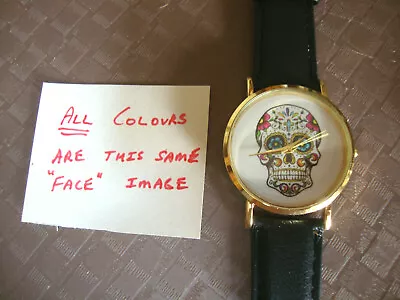 Candy Skull Watches Adult Unisex Faux Leather Band 5 Colours To Choose From • $10.15