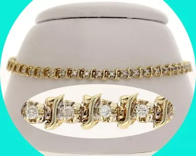 Diamond Tennis S Link Bracelet .40CT 14K YG  7.25” Long • $425