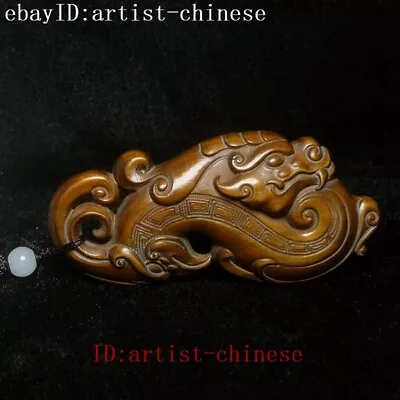 L 9 CM Old Chinese Boxwood Hand Carved Dragon Phoenix Figure Statue Netsuke Gift • £21.59