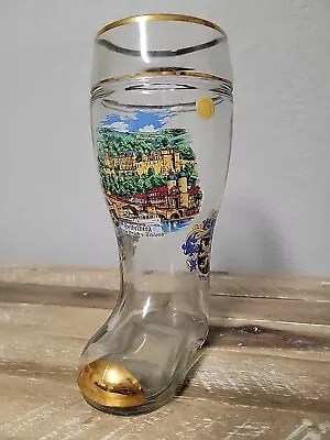 Vtg German Glass Beer Boot Gold Rim HEIDELBERG ULTE BRUCE U SCHLOSS HEIDELBERG • $19.99