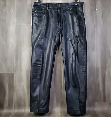 Lucky Leather Inc. Men’s 34 Seemless Black Leather Motorcycle Biker Pants Rocker • $79.95