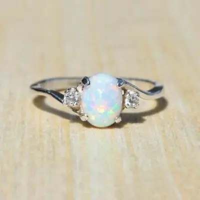$1.54 • Buy White Fire Opal Ring For Women Wedding Party 925 Silver Rings Jewelry Size 6-10