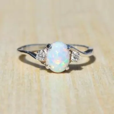 $1.54 • Buy White Fire Opal Ring For Women Wedding Party 925 Silver Rings Jewelry Size 6-10