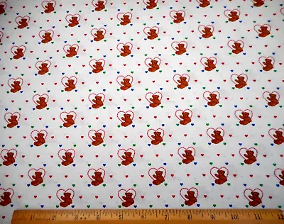 $8.99 • Buy Cotton Fabric By Yard Valentines Day Bears Red Blue Green Hearts On Ivory Vtg