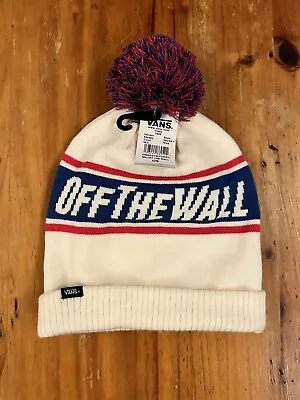 VANS  Off The Wall Bobble Beanie Hat  White -blue And Red Banding. • £19.99
