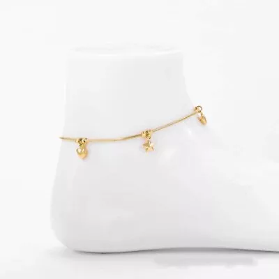 9K 9ct Yellow Gold Plated ANKLE CHAIN Star & Heart ANKLET Adjustable 10.6  Gift • £8.99