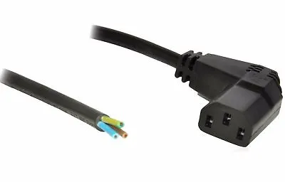 Right Angled Power Cable 90 Degrees IEC C13 Kettle Lead With Bare Ends 1m Long • £5.18