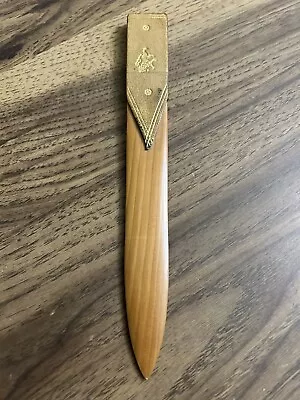 Vintage Letter Opener- Wood W/ Wrapped Leather - Lion Stamped French Motif • $12