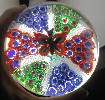 GREAT LOW-PRICE 4 W MURANO Style FLOWERS W BUTTERFLY BLOWN ART GLASS PAPERWEIGHT • $13