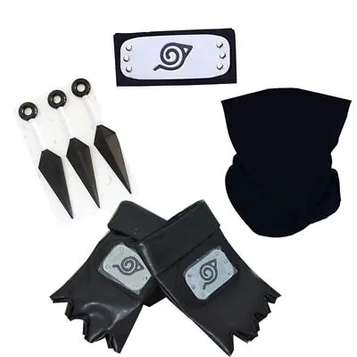 Naruto Kakashi Cosplay Accessories Konoha Village Headband Mask Gloves Kunai· • £7.67