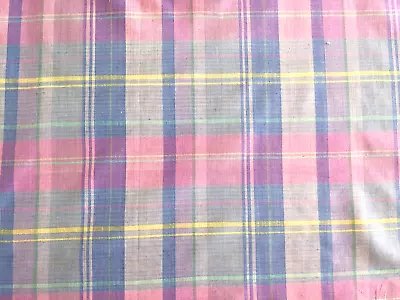 2 Yards X 47  - COTTON MADRAS Fabric - PINK / BLUE / YELLOW • $14.49