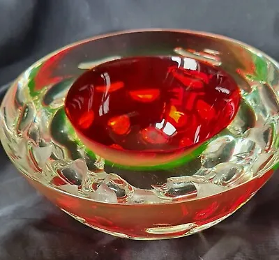 1960's Galliano Ferro Murano Uranium Glass Bowl 5.5  Diameter Rare Colourway • £85