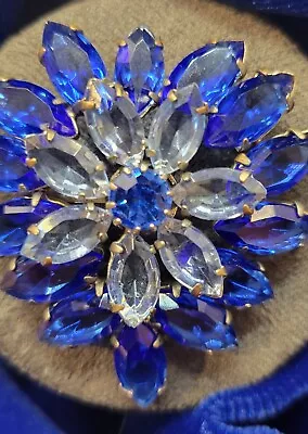 Vintage AUSTRIA Navette Rhinestone Blue Brooch  Pin Stunning Austrian Jewelry • $34.20