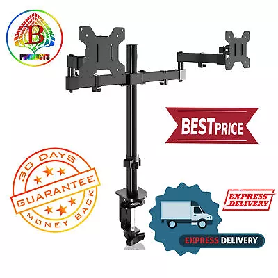 $48.99 • Buy Dual Monitor Stand Two Fully Adjustable Table Mount Arms Fits Up To 27In & 22lbs
