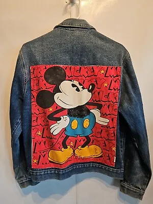 Vintage Disney Mickey Mouse Quilted Denim Blue Jean Coat Jacket Womens Large • $44.95