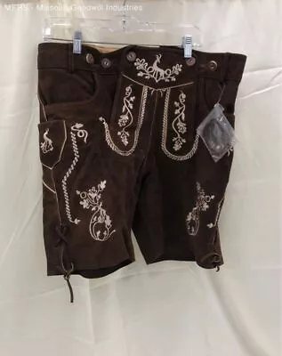 Authentic Men's Brown German Bavarian Lederhosen - Size 52 • $14.99