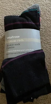 Waitrose John Lewis Cotton Rich Striped Spotty 5 Pack Ankle Socks Men’s • £25