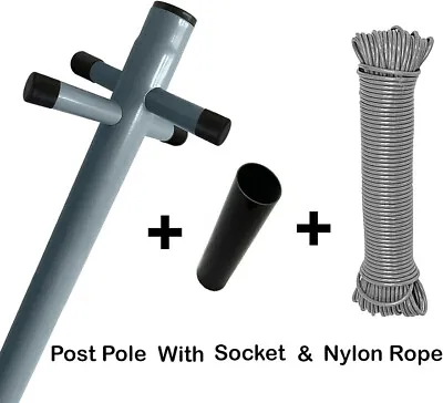 2.4m Galvanized Heavy Duty Washing Line Pole Clothes Post Support With Socket • £27.88